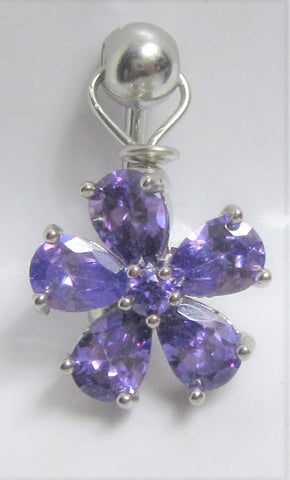 VCH Intimate Jewelry Purple Crystal Gem Flower Dangle Vertical Clitoral Hood Bar 14g - I Love My Piercings!