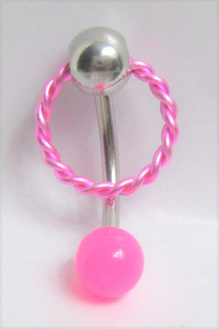 VCH Intimate Jewelry Two Tone Pink Twisted Hoop Dangle Vertical Clitoral Hood Bar 14g - I Love My Piercings!