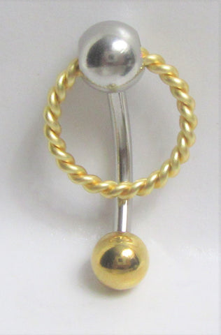VCH Intimate Jewelry Two Tone Gold Twisted Hoop Dangle Vertical Clitoral Hood Bar 14g - I Love My Piercings!