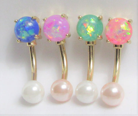 Solitaire Opal 14K Gold Plated Pearl Ball VCH Vertical Clitoral Clit Hood Ring Bar 14g Gauge - I Love My Piercings!