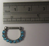 Surgical Steel Loaded Aqua Crystal Cartilage Daith Snap In Hoop 14 gauge 14g - I Love My Piercings!
