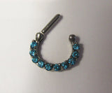 Surgical Steel Loaded Aqua Crystal Cartilage Daith Snap In Hoop 14 gauge 14g - I Love My Piercings!