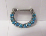 Surgical Steel Loaded Aqua Crystal Cartilage Daith Snap In Hoop 14 gauge 14g - I Love My Piercings!