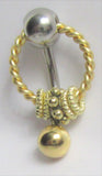Gold Titanium Twisted Hoop Ornate Dangle VCH Vertical Clitoral Hood Bar 14g - I Love My Piercings!