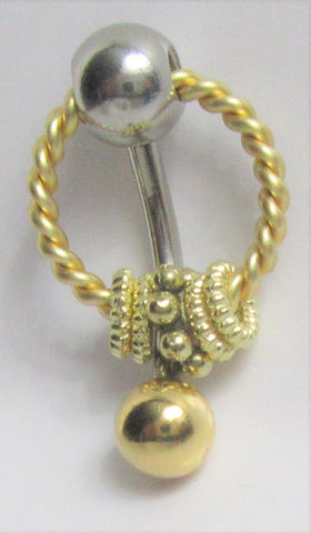 Gold Titanium Twisted Hoop Ornate Dangle VCH Vertical Clitoral Hood Bar 14g - I Love My Piercings!