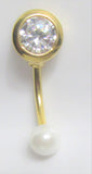 14k Gold Plated Barbell Solitaire Crystal White Pearl VCH Jewelry Clitoral Clit Hood 14 gauge 14g - I Love My Piercings!