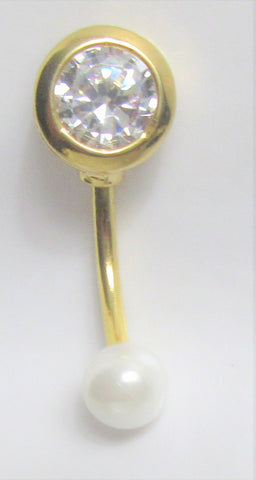 14k Gold Plated Barbell Solitaire Crystal White Pearl VCH Jewelry Clitoral Clit Hood 14 gauge 14g - I Love My Piercings!