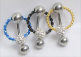 Surgical Steel Twisted Hoop with Crystal Ball VCH Jewelry Vertical Clitoral Clit Hood Barbell Ring 14G - I Love My Piercings!