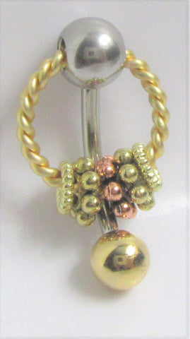 Yellow and Rose Gold Titanium Twisted Hoop Ornate Dangle VCH Vertical Clitoral Hood Bar 14g - I Love My Piercings!
