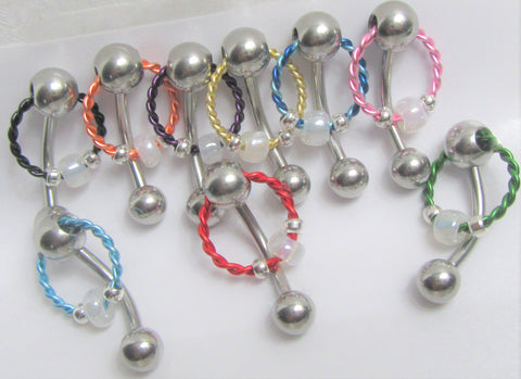 Surgical Steel Twisted Hoop with A Pearl Accent VCH Jewelry Vertical Clitoral Clit Hood Barbell Ring 14G - I Love My Piercings!