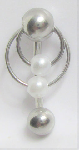 Surgical Steel White Pearl Double Hoop Barbell VCH Clit Clitoral Hood Ring 14g - I Love My Piercings!