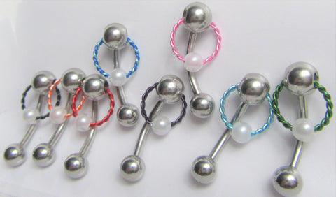Surgical Steel Twisted Hoop Small White Pearl VCH Jewelry Vertical Clitoral Clit Hood Barbell Ring 14G - I Love My Piercings!