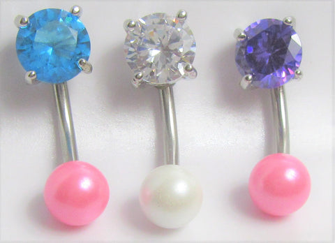 Silver VCH Vertical Clitoral Clit Hood Christina Bar Ring Barbell Crystal Pearl Ball 14G - I Love My Piercings!