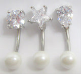 Silver VCH Vertical Clitoral Clit Hood Christina Bar Ring Barbell Clear Crystal Pearl Ball 14G - I Love My Piercings!