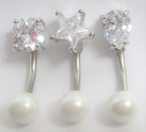 Silver VCH Vertical Clitoral Clit Hood Christina Bar Ring Barbell Clear Crystal Pearl Ball 14G - I Love My Piercings!