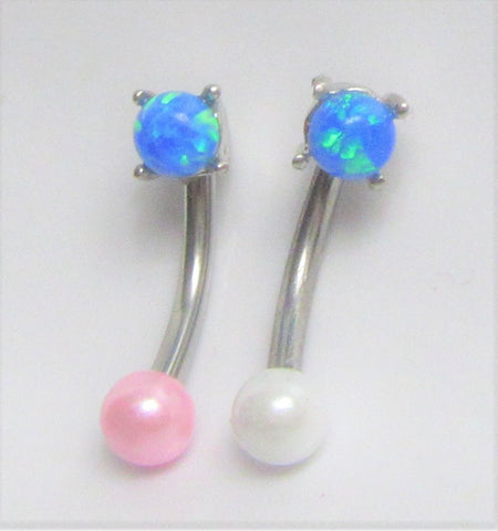 Blue Opal Pearl Ball VCH Vertical Clitoral Clit Hood Ring Bar 16g Gauge - I Love My Piercings!