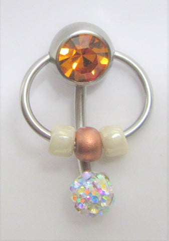 Amber Pressure Gem Ball Pearl Beads AB Crystal VCH Clitoral Clit Hood Ring 14G - I Love My Piercings!