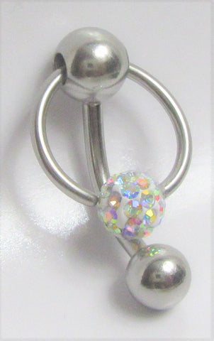 AB Iridescent Gem Ball Hoop Dangle VCH Vertical Clitoral Clit Hood Ring Bar 14g - I Love My Piercings!