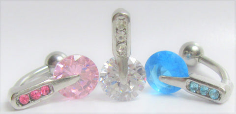 Surgical Steel Solitaire Crystal with Accents VCH Vertical Clitoral Hood Jewelry Bar Curved Post 14G - I Love My Piercings!