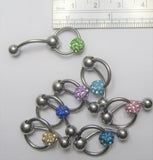 Surgical Steel Crystal Ball Dangle Hoop VCH Vertical Clitoral Hoop Post Curved Bar 14G - I Love My Piercings!