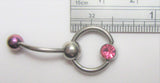 Flat Pink Crystal Gem Hoop Dangle VCH Vertical Clit Clitoral Hood Ring Bar 14g - I Love My Piercings!