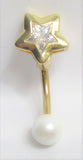 14k Gold Plated Barbell Solitaire Star Crystal White Pearl VCH Jewelry Clitoral Clit Hood 14 gauge 14g - I Love My Piercings!