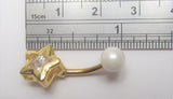 14k Gold Plated Barbell Solitaire Star Crystal White Pearl VCH Jewelry Clitoral Clit Hood 14 gauge 14g - I Love My Piercings!