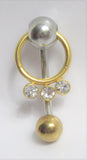 Gold Titanium Clear Crystal Gem Hoop Dangle VCH Vertical Clitoral Hood Bar 14g - I Love My Piercings!
