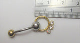 Gold Titanium Clear Crystal Gem Hoop Dangle VCH Vertical Clitoral Hood Bar 14g - I Love My Piercings!