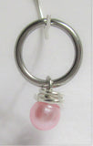 Horizontal Hood Clit Clitoral HCH Pink Pearl Ball Accents Dangle Hoop Ring 16G - I Love My Piercings!