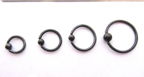 Black Jewelry Bead Attached Hoop 18g 16g 6, 8, 10, 12 mm - I Love My Piercings!
