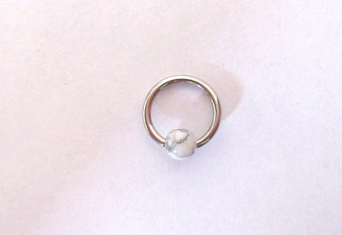 White Howlite Stone Surgical Steel Hoop Choose gauge / diameter - I Love My Piercings!