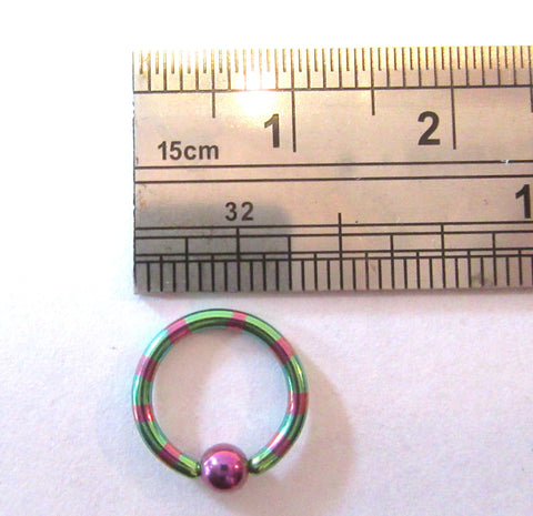 Purple Green Titanium Stripes Hoop 16g 8 mm Diameter - I Love My Piercings!