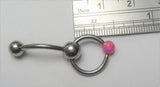 Pink Opal Stone Hoop Dangle Barbell Bar VCH Jewelry Clit Clitoral Hood Ring 14 gauge - I Love My Piercings!