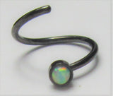 Black Titanium White Opal Seamless Nose Hoop Ring 20 gauge 20g 8 mm - I Love My Piercings!