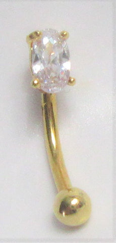 14k Gold Plated Small Clear Oval Crystal VCH Hood Clit Ring Bar 16 gauge 16g - I Love My Piercings!