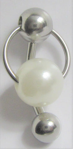 Surgical Steel White Pearl Pressure Ball VCH Bar Clit Hood Clitoral 14 gauge 14G - I Love My Piercings!