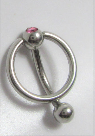 Pink Gem Hoop Vertical VCH Clitoral Clit Hood Piercing Ring Curved Post 16G - I Love My Piercings!