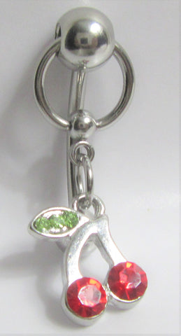 Red Cherry Gem Hoop Dangle Barbell VCH Clitoral Clit Hood Bar Ring 14G - I Love My Piercings!