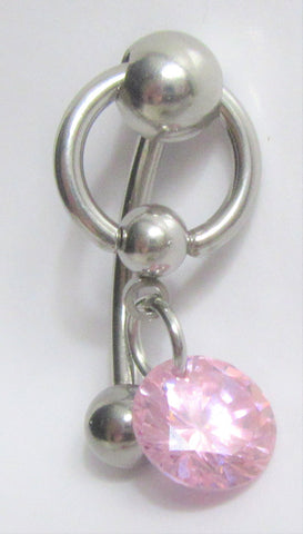 Pink Faceted Gem Hoop Dangle Barbell VCH Clitoral Clit Hood Bar Ring 14G - I Love My Piercings!