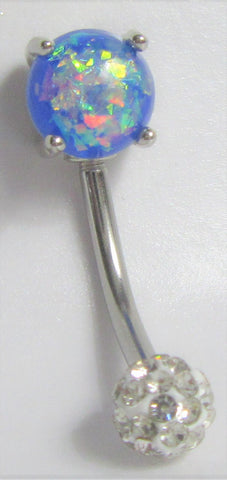 Surgical Steel Blue Opalite Clear Crystal Ball VCH Clit Hood Bar 14 gauge 14g - I Love My Piercings!