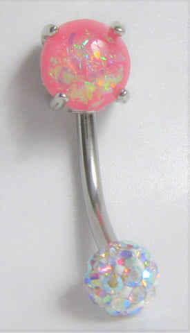 Surgical Steel Pink Opalite AB Crystal Ball VCH Clit Hood Bar 14 gauge 14g - I Love My Piercings!