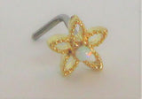 18k Gold Plated White Opal Beaded Star L Shape Bend Stud Pin 20 gauge 20g - I Love My Piercings!