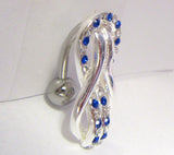 Sterling Silver VCH Hood Clit Bar Clear Dark Blue Loops Crystals CZ 14 gauge 14g - I Love My Piercings!