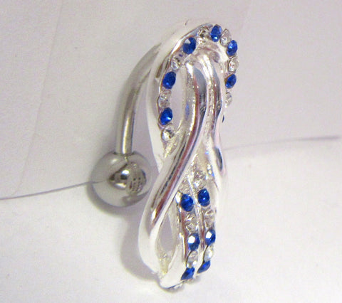 Sterling Silver VCH Hood Clit Bar Clear Dark Blue Loops Crystals CZ 14 gauge 14g - I Love My Piercings!