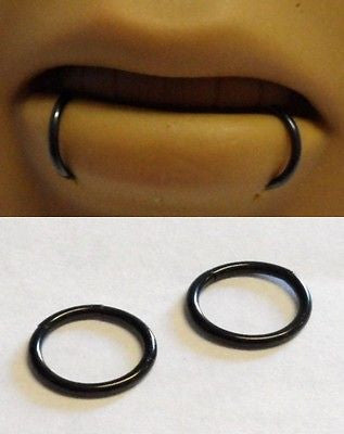 BLACK Segment Seamless SNAKE BITES Lip Hoops Rings 14g 14 gauge 8mm Diameter