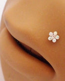 Bioplast CRYSTAL Flower Lip Stud Ring Post Gem CZ 16 gauge 16g AB Gem CZ - I Love My Piercings!