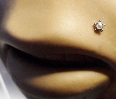 Bioplast Star AB CRYSTAL CZ Lip Ring Stud Monroe 16 gauge 16g 8mm post length - I Love My Piercings!