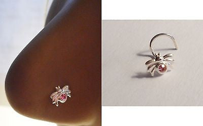 Spider Nose Screw Twisted Curled Ring Post Pink Crystal 20 gauge 20g - I Love My Piercings!