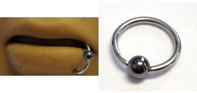 Surgical Steel Hematite Bead Captive Bottom Lip Ring Hoop 14g 14 gauge 10mm - I Love My Piercings!